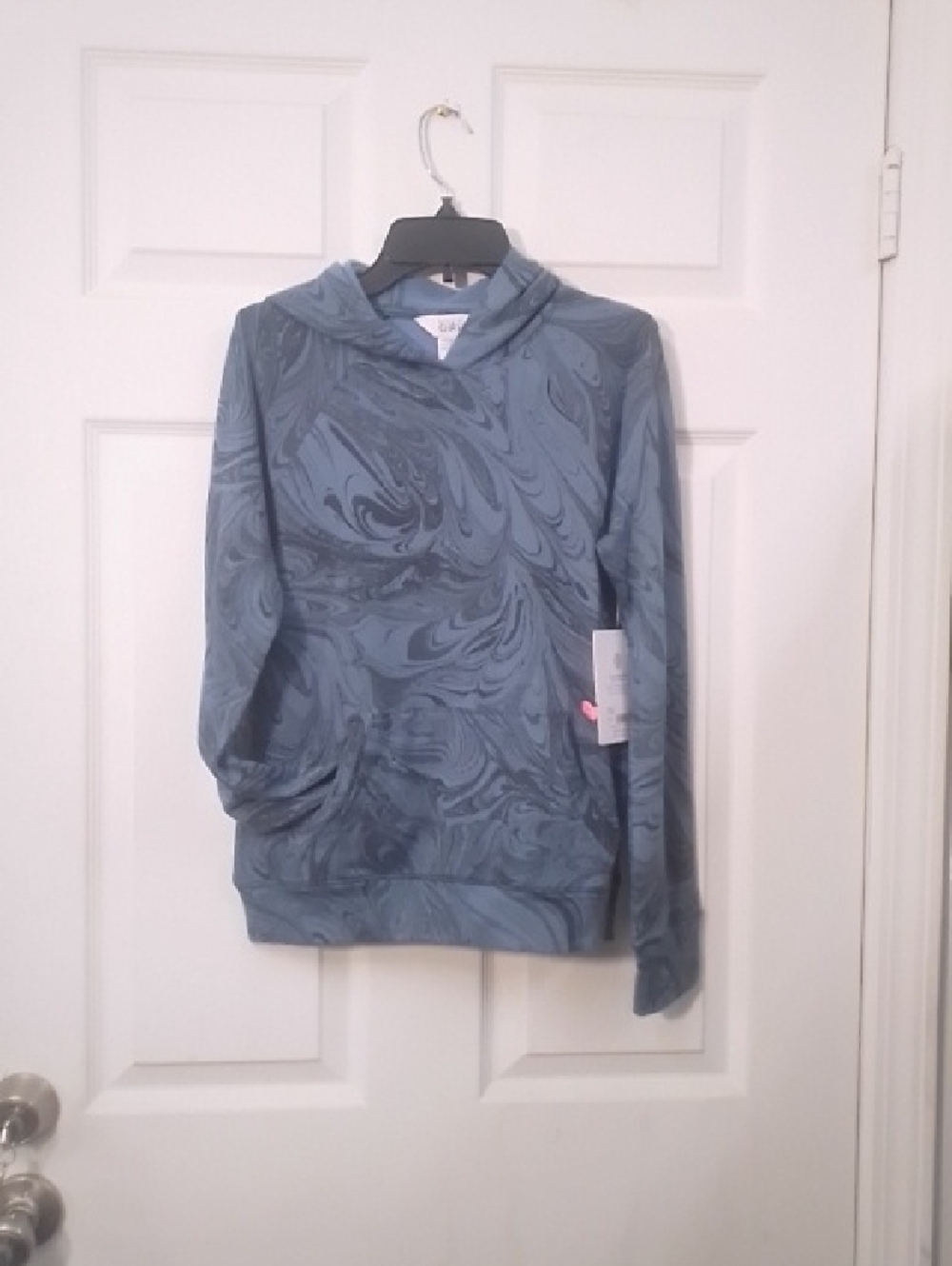 Athleta Girl In Your Element Hoodie 2.0 L/12 Blue Marble Hooded Sweatshirt A52